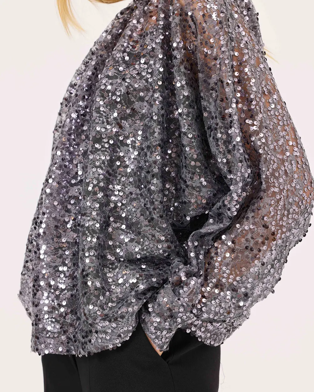 Stand Collar Sequined Elegant Blouse