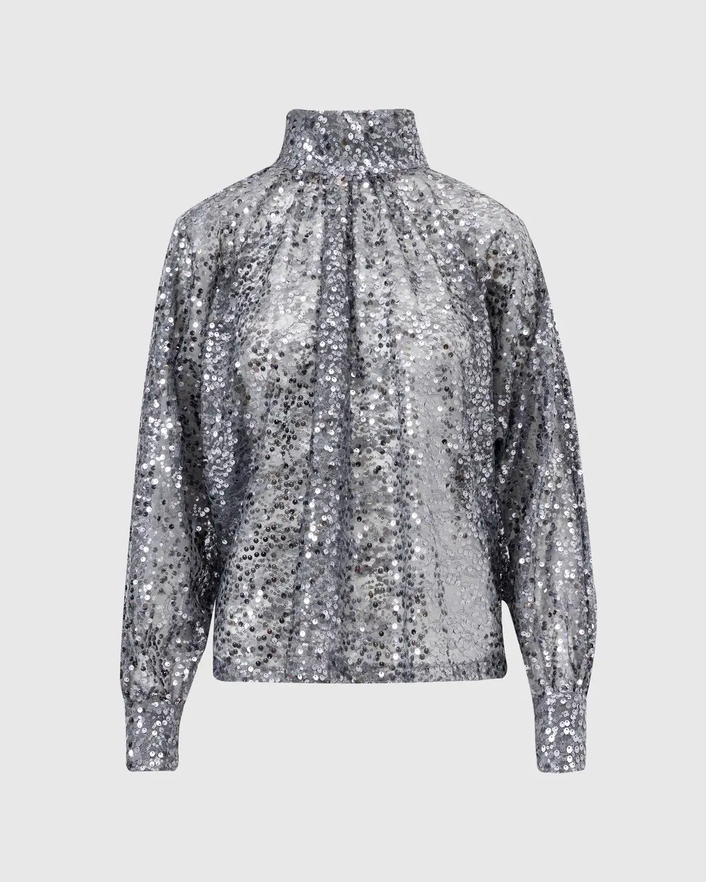 Stand Collar Sequined Elegant Blouse