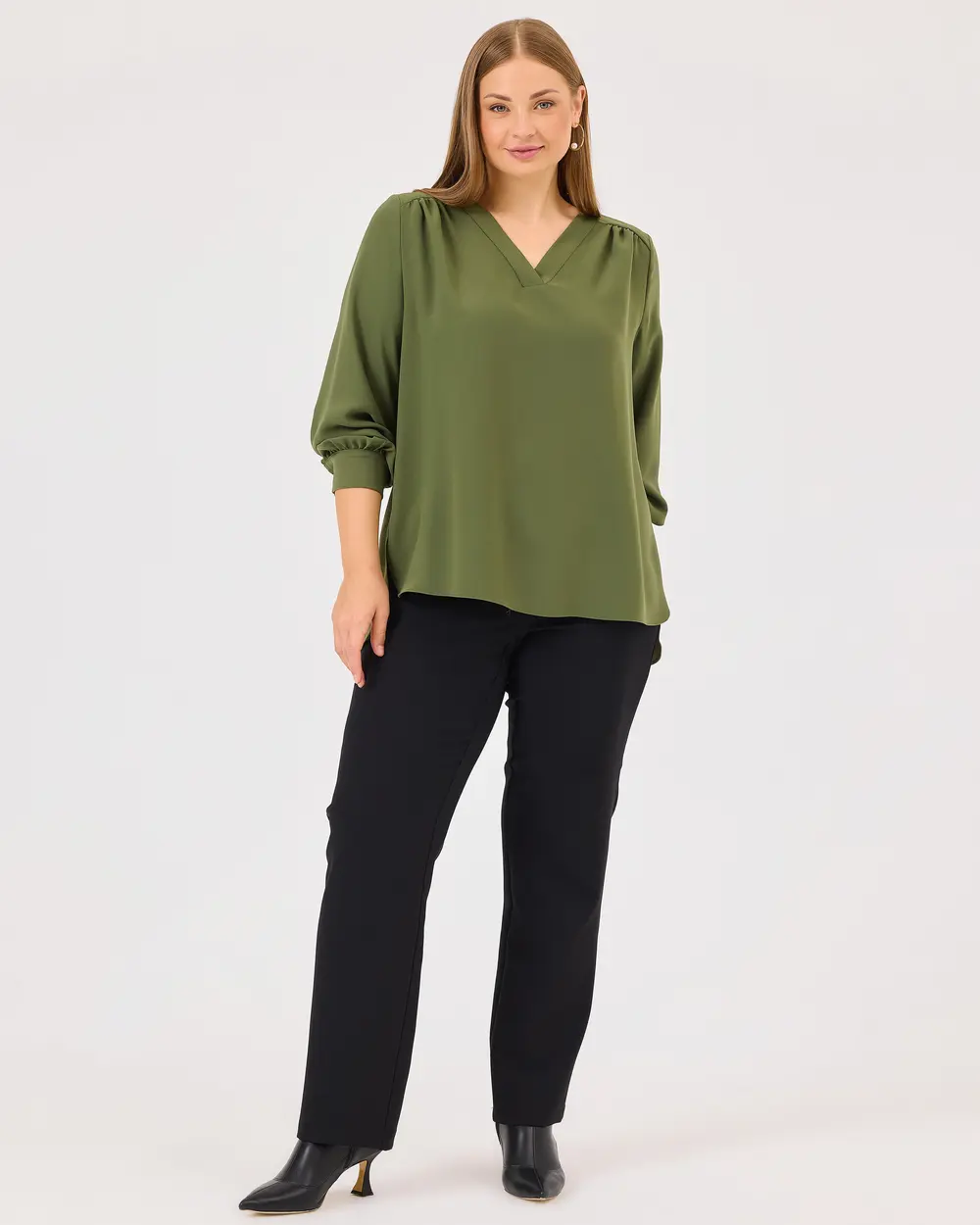 Plus Size Long Sleeve V-Neck Blouse