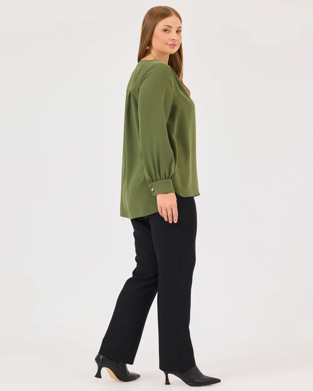 Plus Size Long Sleeve V-Neck Blouse