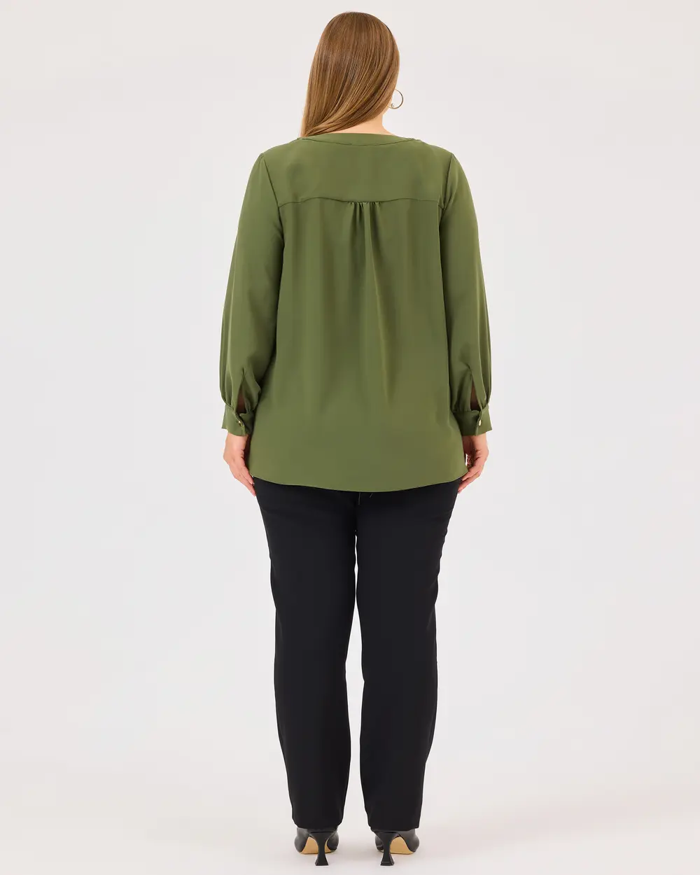 Plus Size Long Sleeve V-Neck Blouse