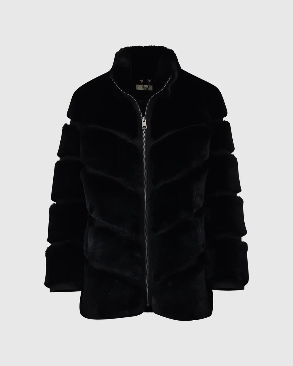 Stand Collar Lined Plush Coat with Zipper