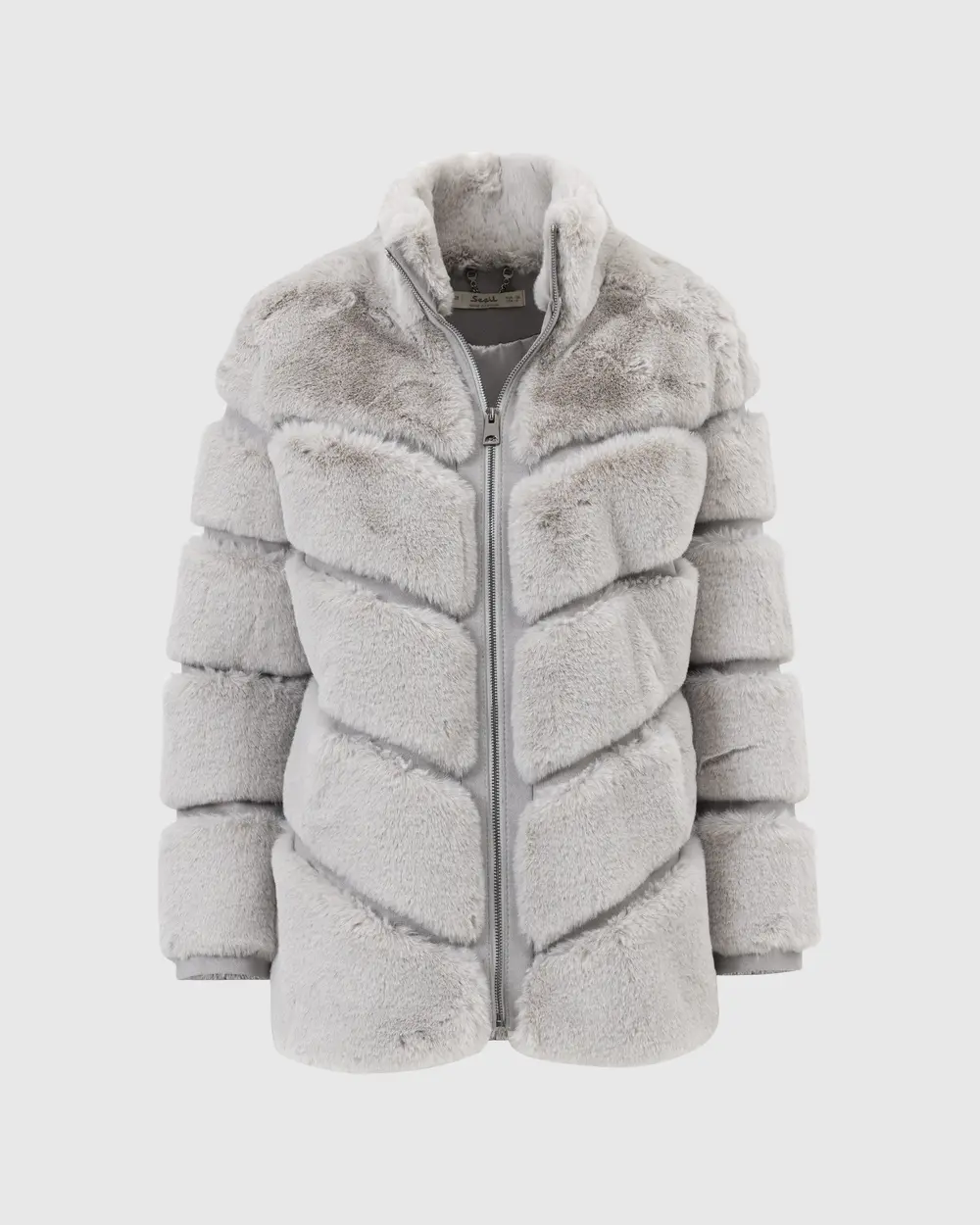 Stand Collar Lined Plush Coat with Zipper