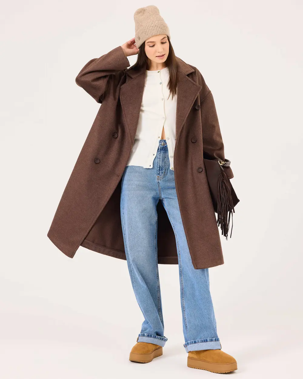 Double-breasted Collar Buttoned Coat