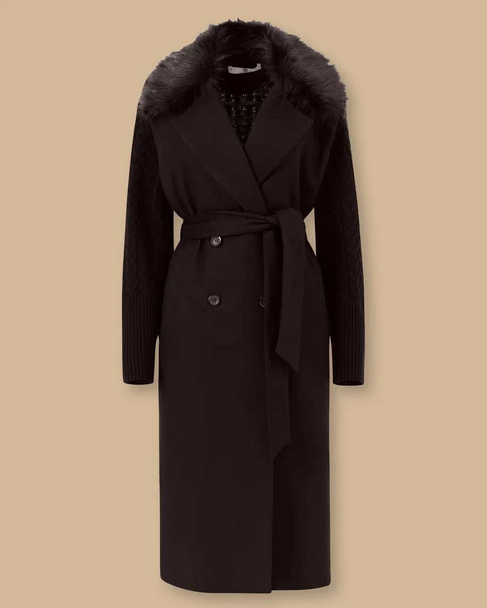 Çift Kumaşlı Kuşaklı Cepli Kaban