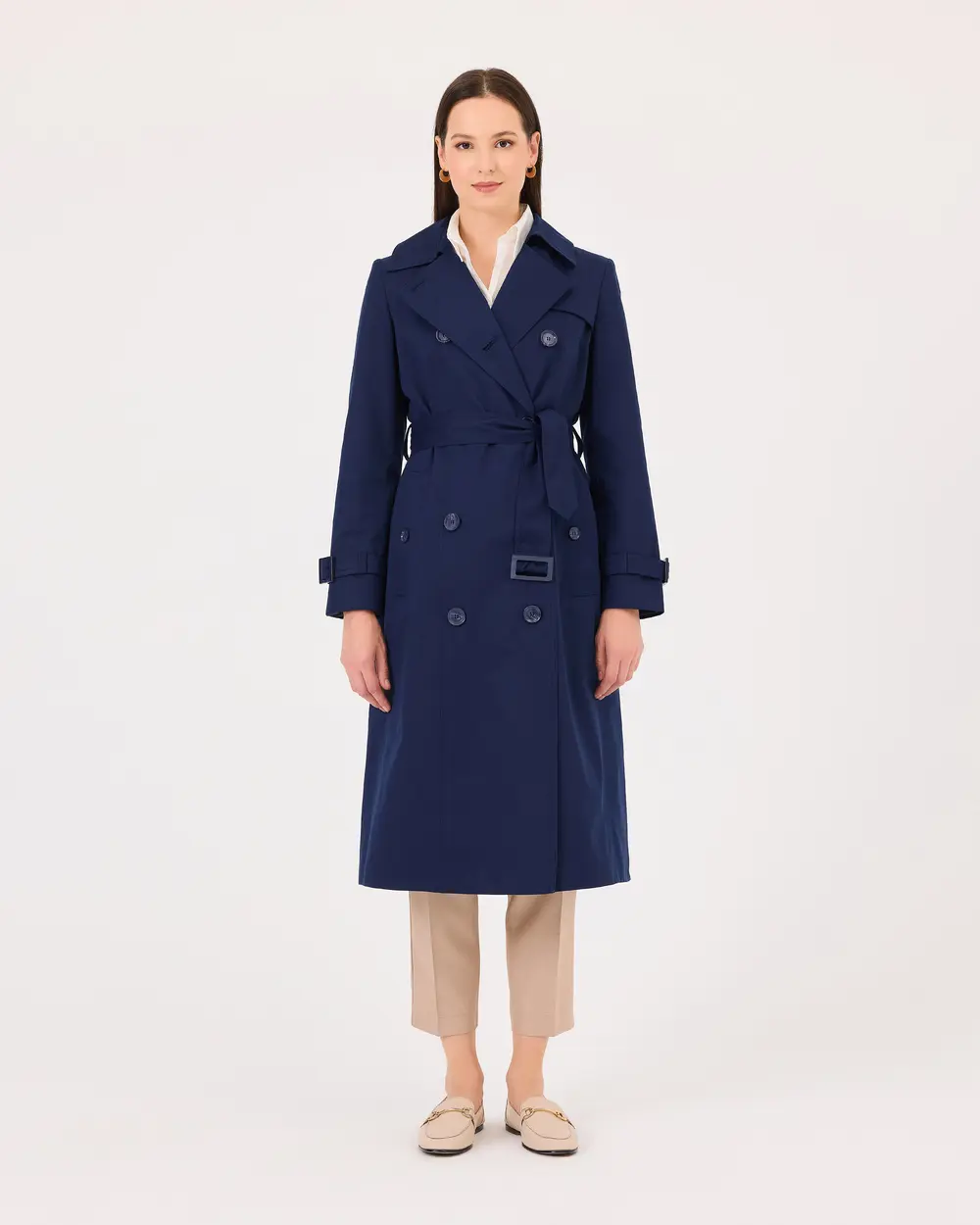 Double-breasted Collar Belted Trench Coat