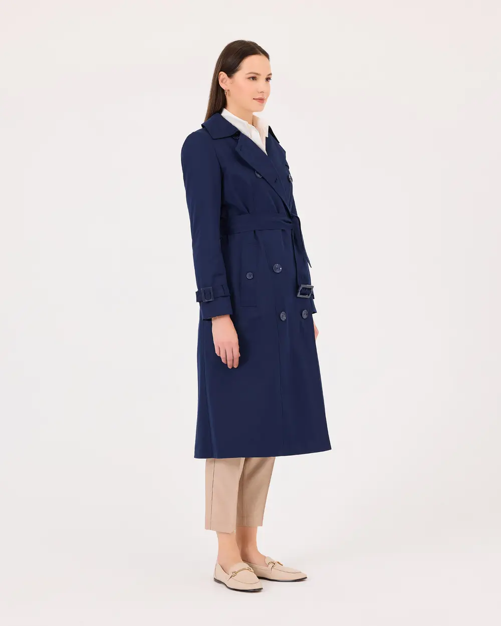 Double-breasted Collar Belted Trench Coat