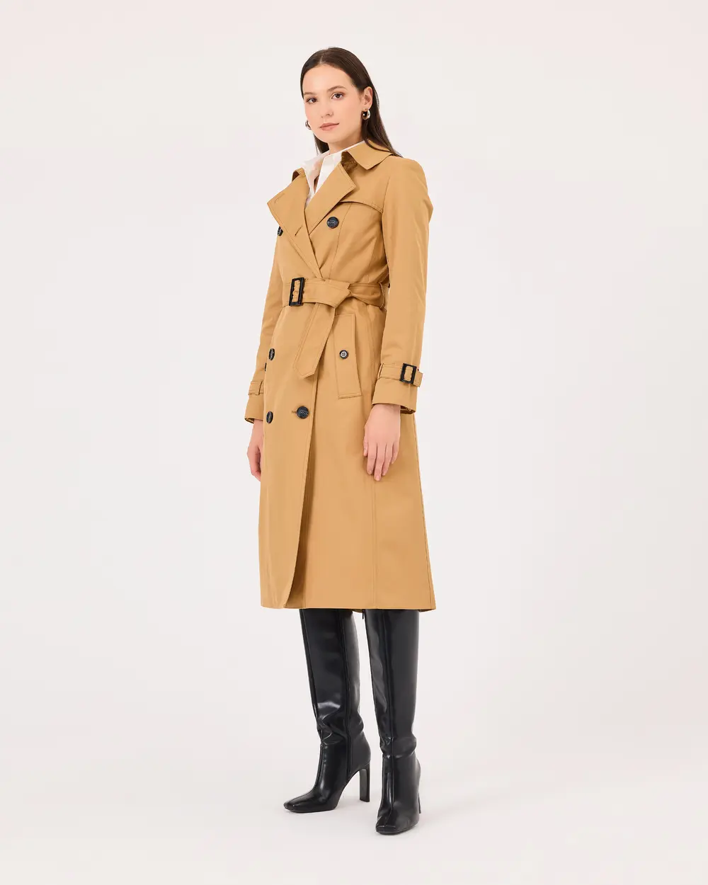 Double-breasted Collar Belted Trench Coat