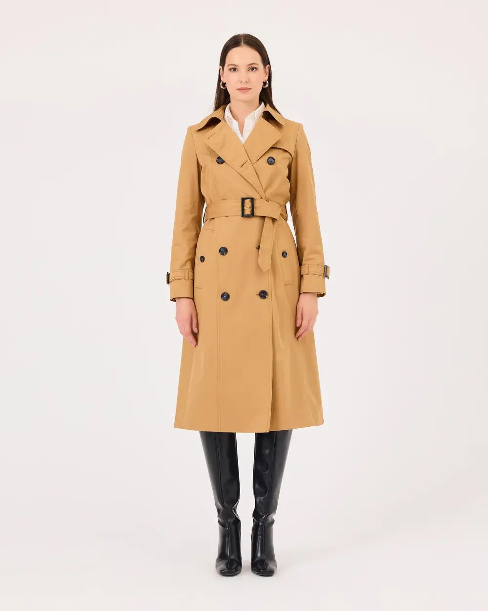 Double-breasted Collar Belted Trench Coat