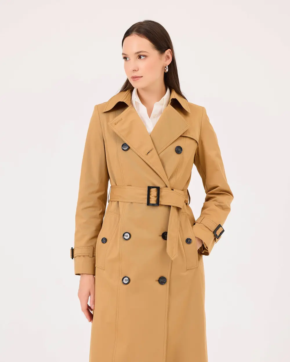 Double-breasted Collar Belted Trench Coat