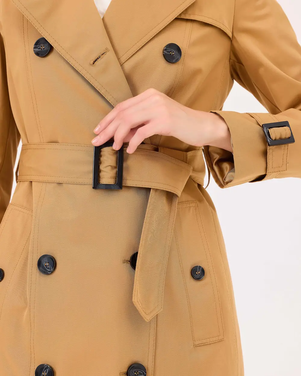 Double-breasted Collar Belted Trench Coat