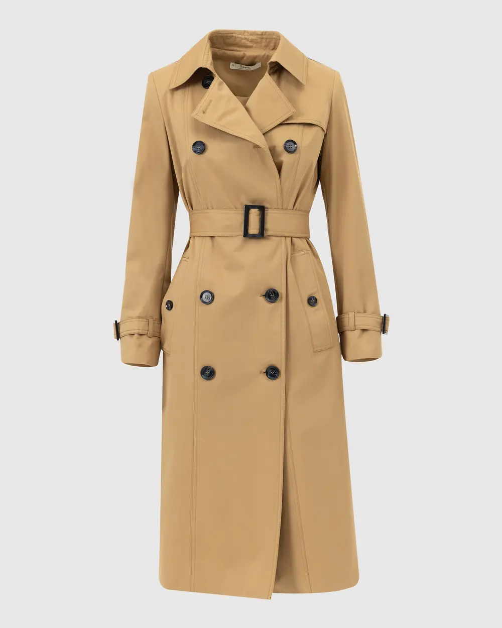 Double-breasted Collar Belted Trench Coat