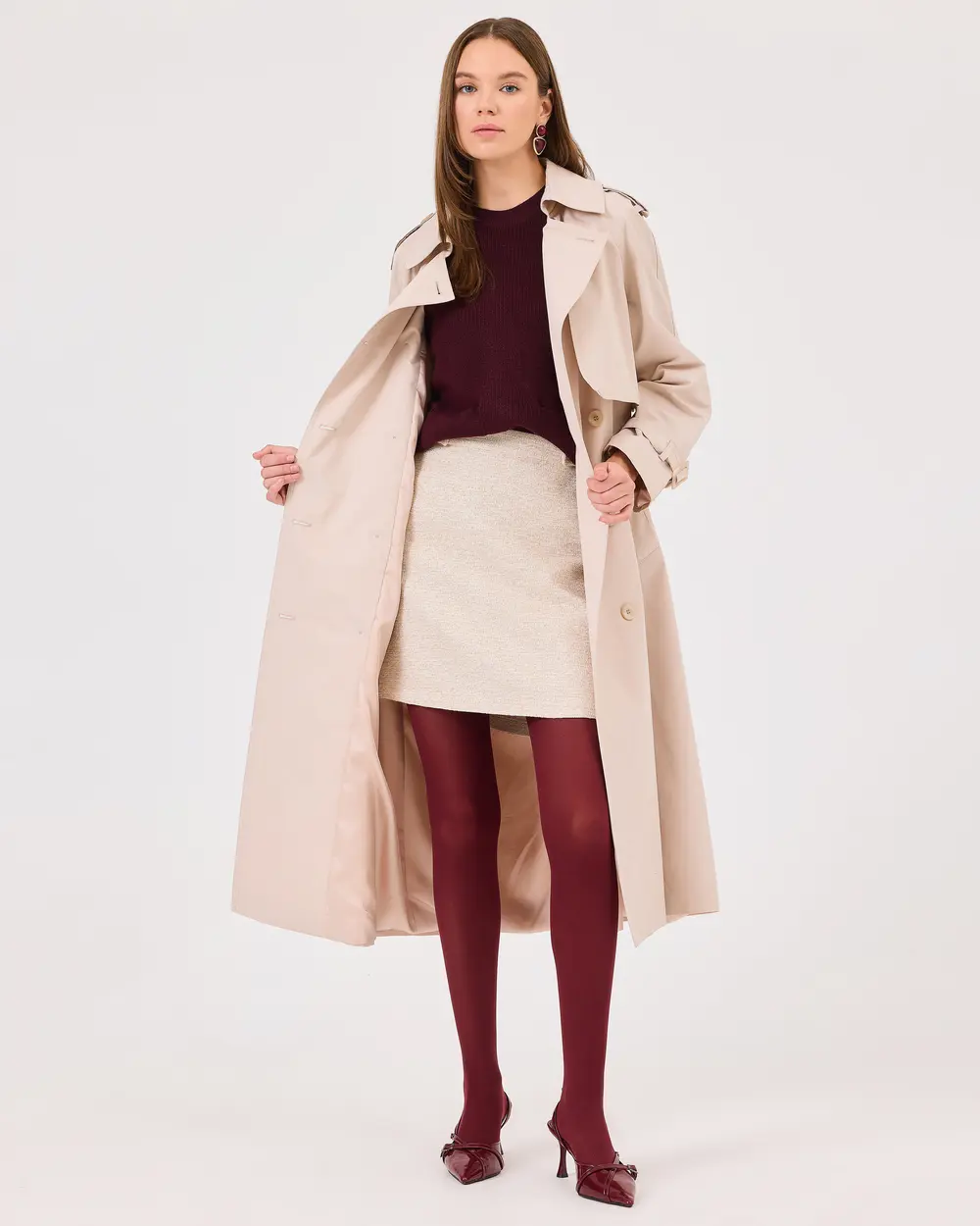 Double-breasted Collar Pocket Belted Trench Coat