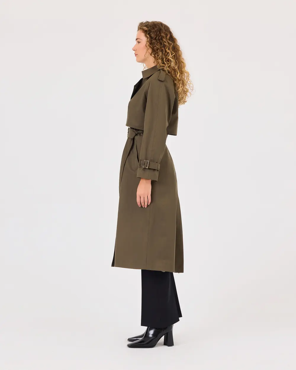 Double-breasted Collar Pocket Belted Trench Coat