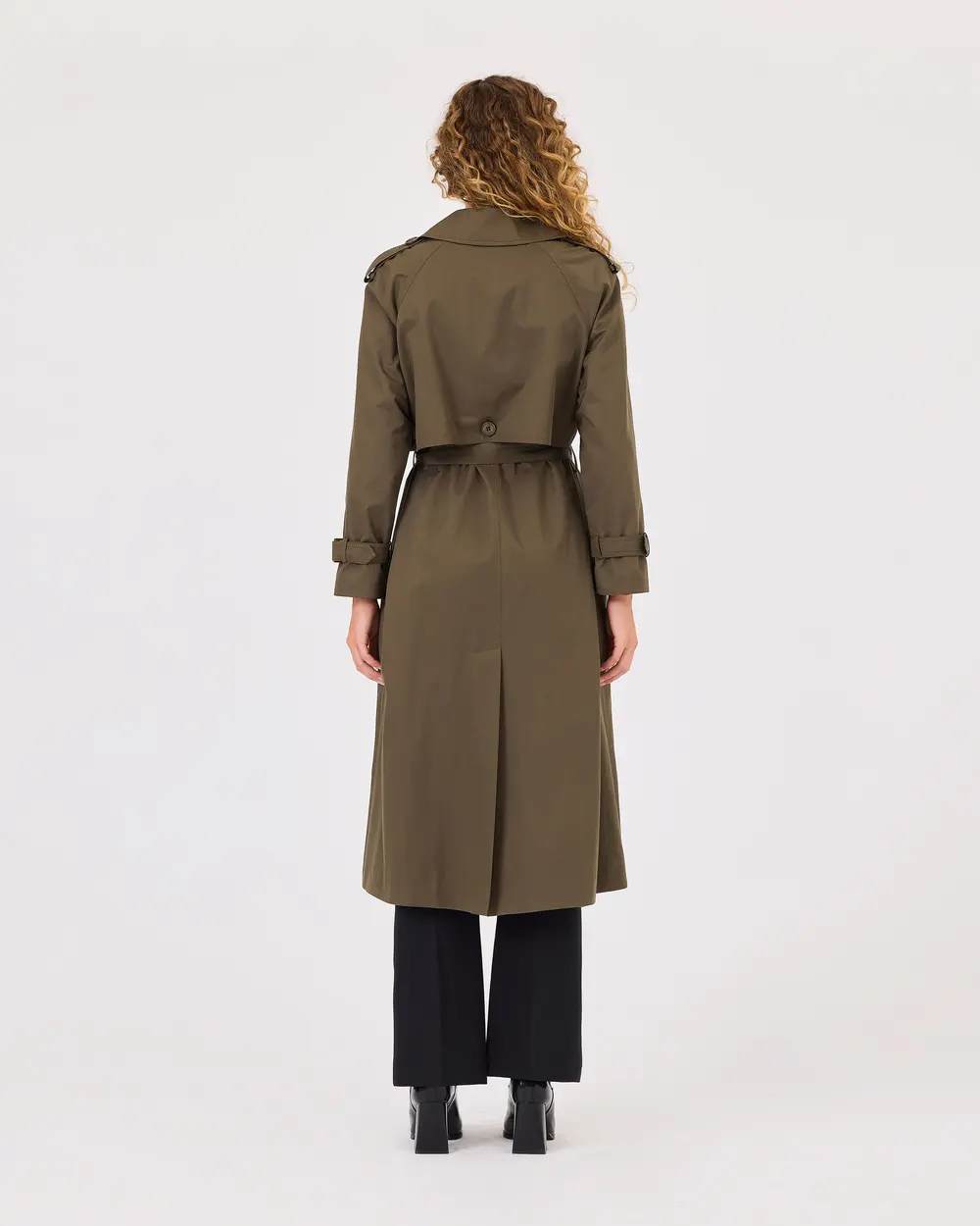 Double-breasted Collar Pocket Belted Trench Coat