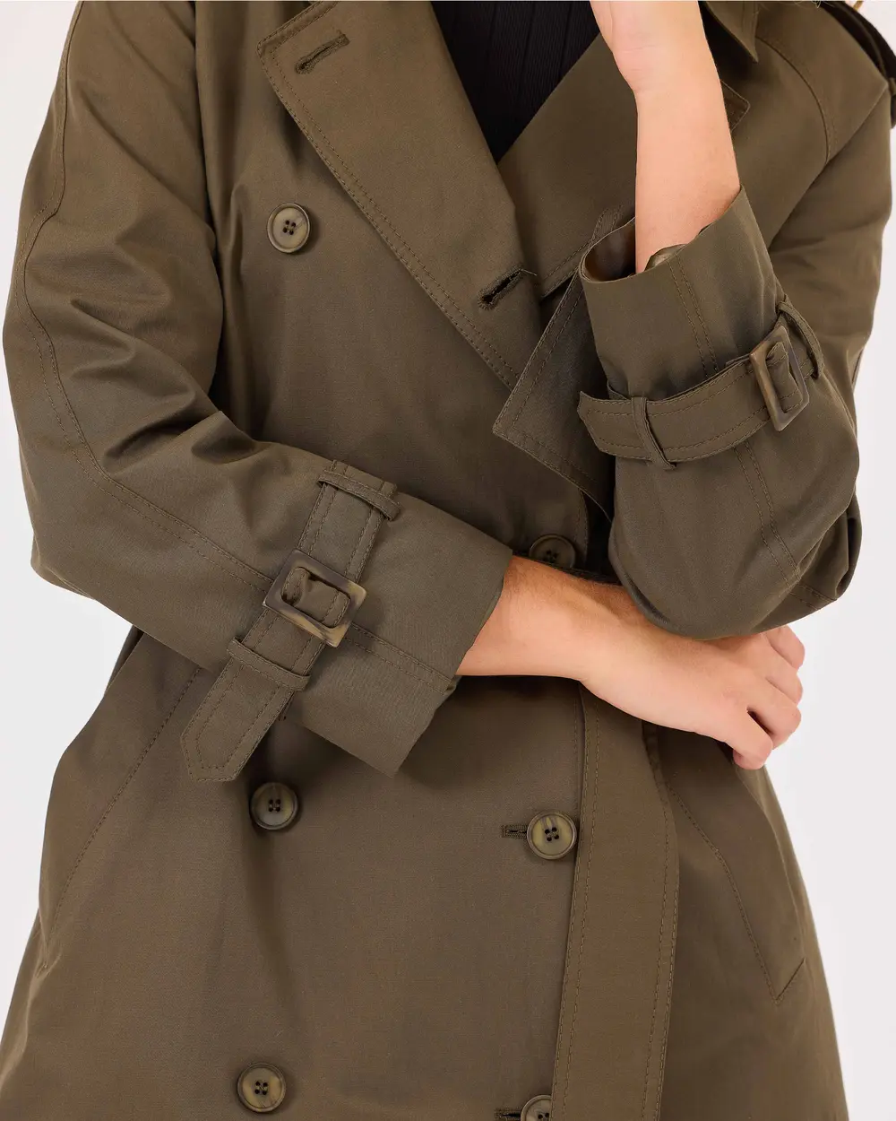 Double-breasted Collar Pocket Belted Trench Coat