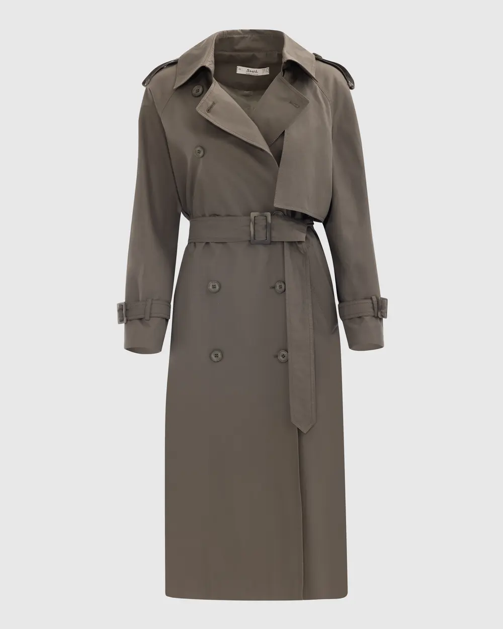 Double-breasted Collar Pocket Belted Trench Coat