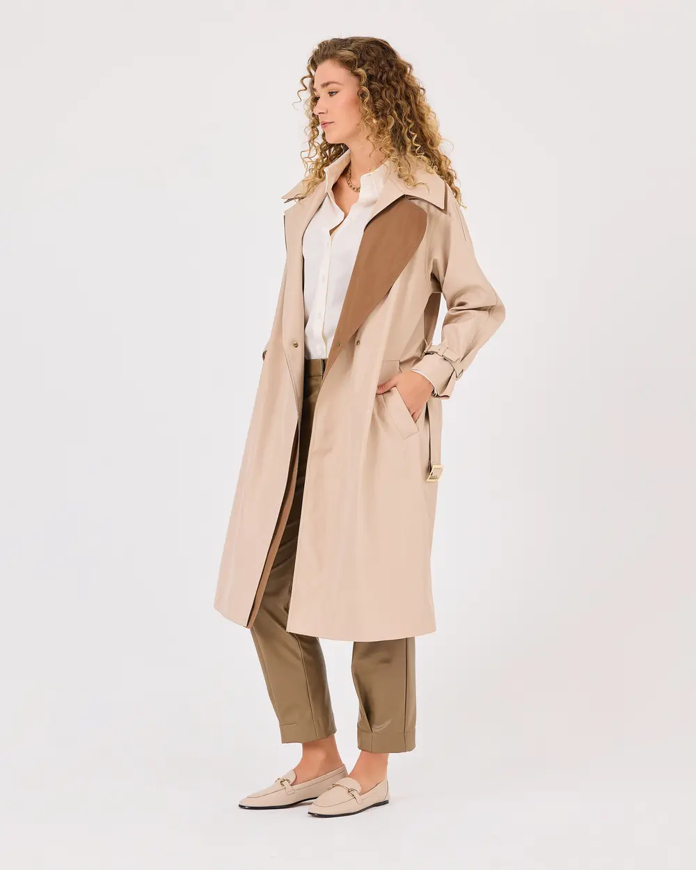 Double-breasted Collar Lined Trench Coat