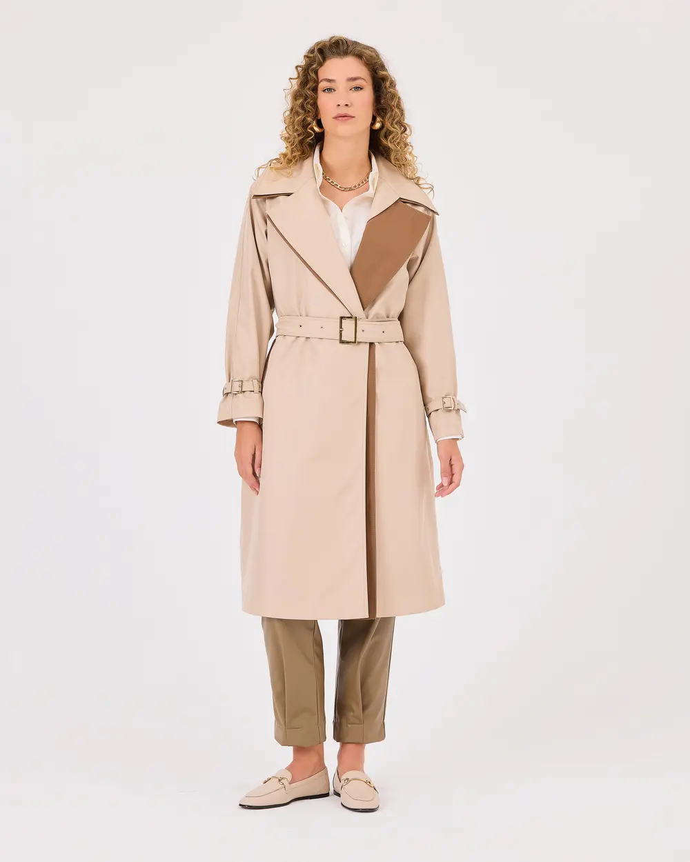 Double-breasted Collar Lined Trench Coat