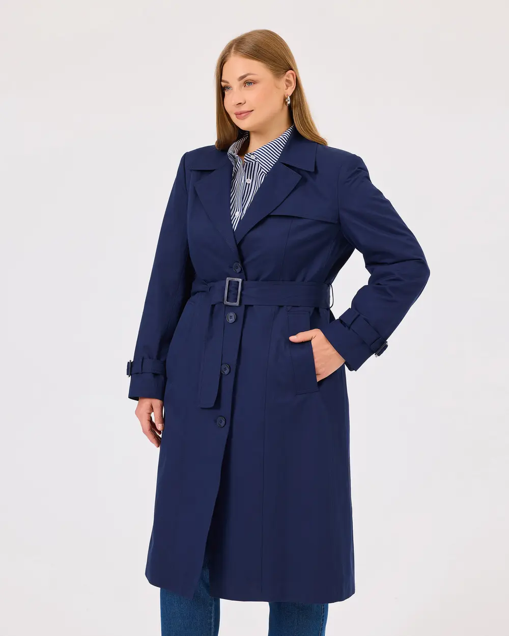 Plus Size Button Detailed Trench Coat with Pockets