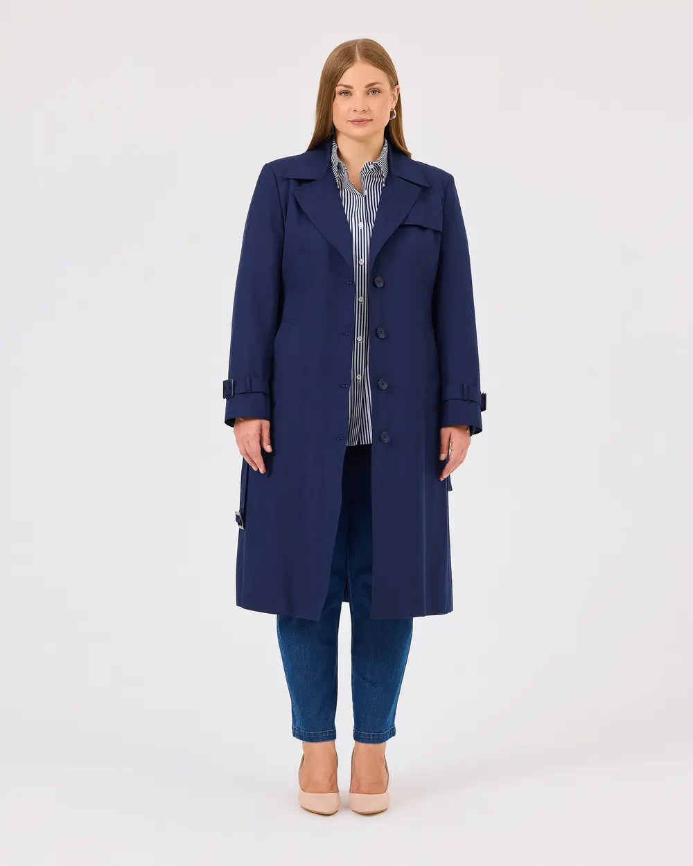 Plus Size Button Detailed Trench Coat with Pockets