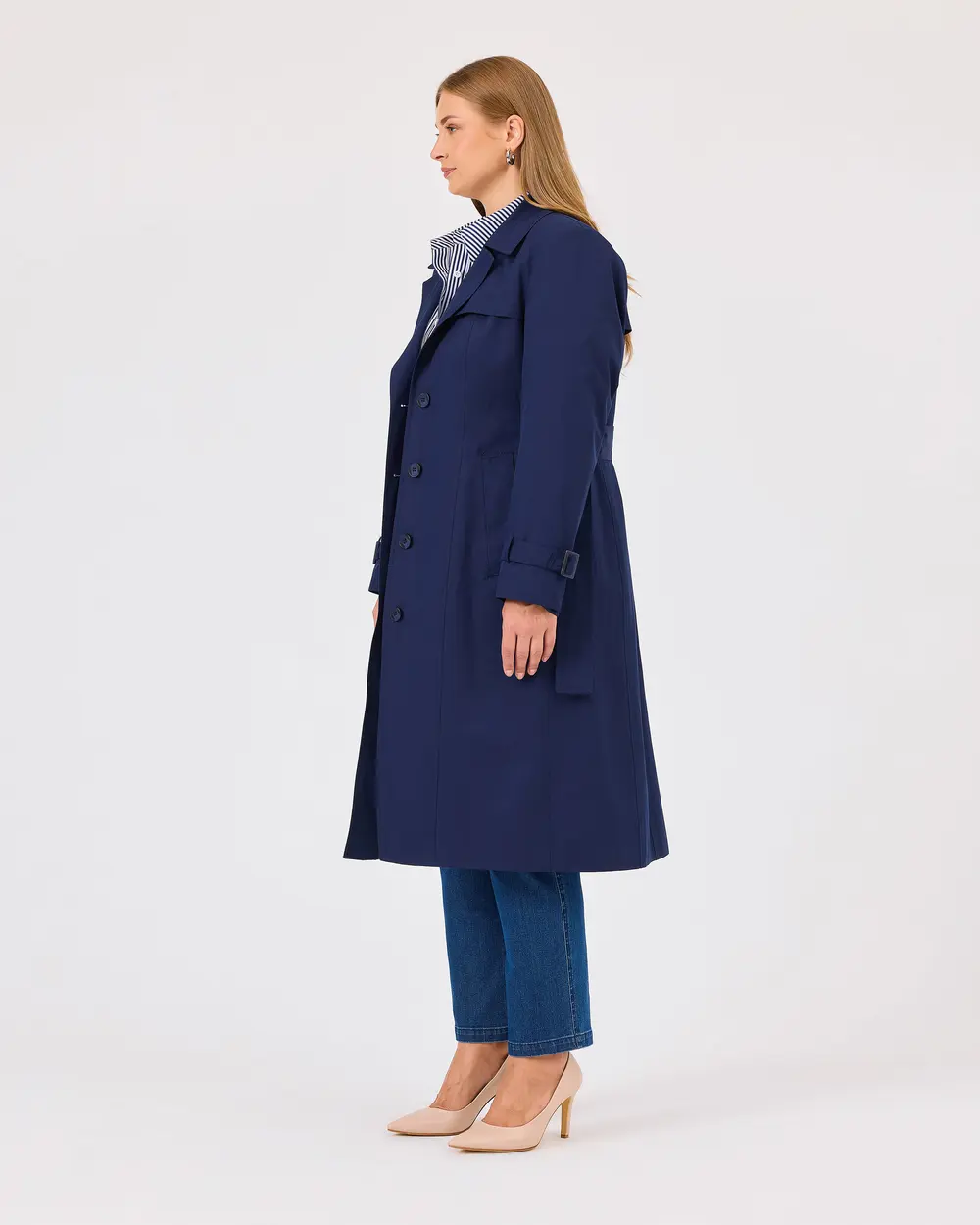 Plus Size Button Detailed Trench Coat with Pockets