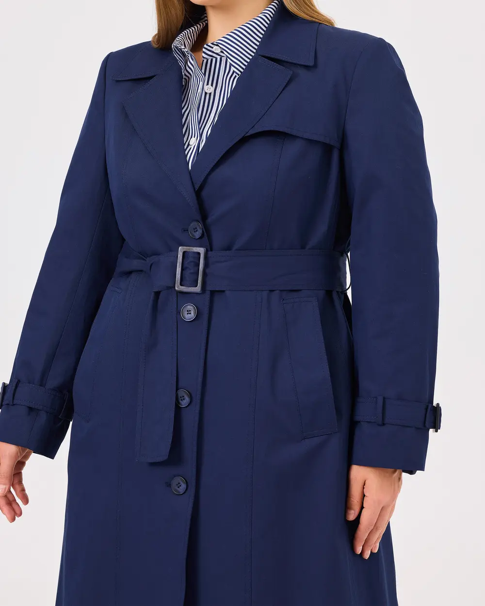 Plus Size Button Detailed Trench Coat with Pockets