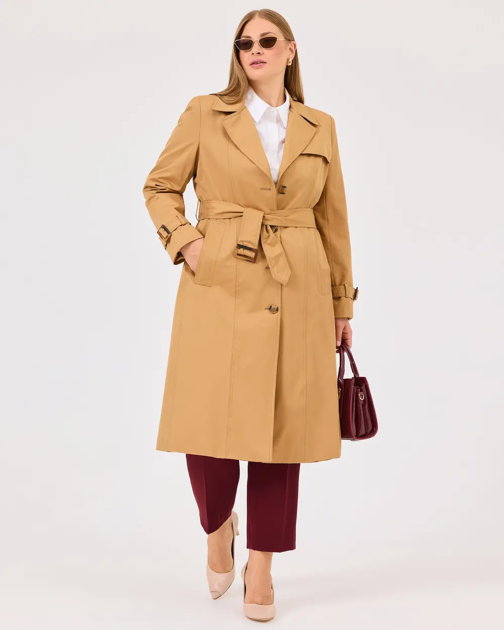 Plus Size Button Detailed Trench Coat with Pockets