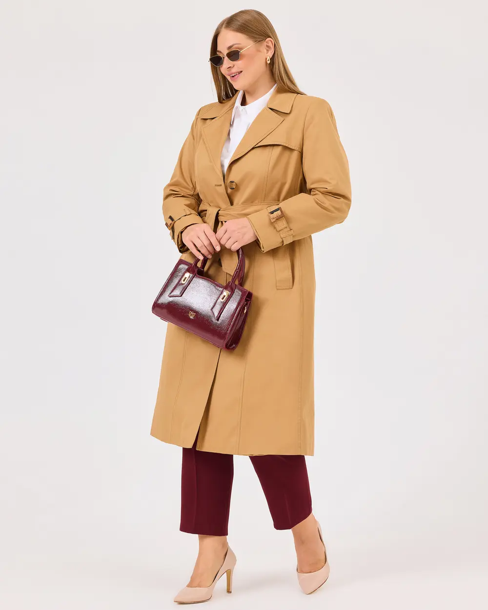 Plus Size Button Detailed Trench Coat with Pockets