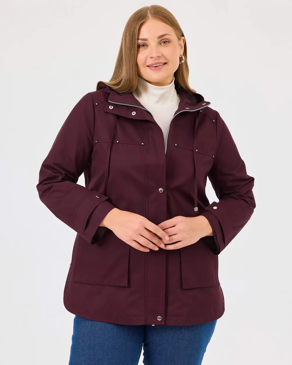 Plus Size Hooded Zippered Trench Coat