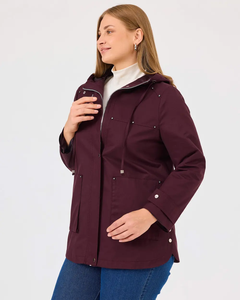 Plus Size Hooded Zippered Trench Coat