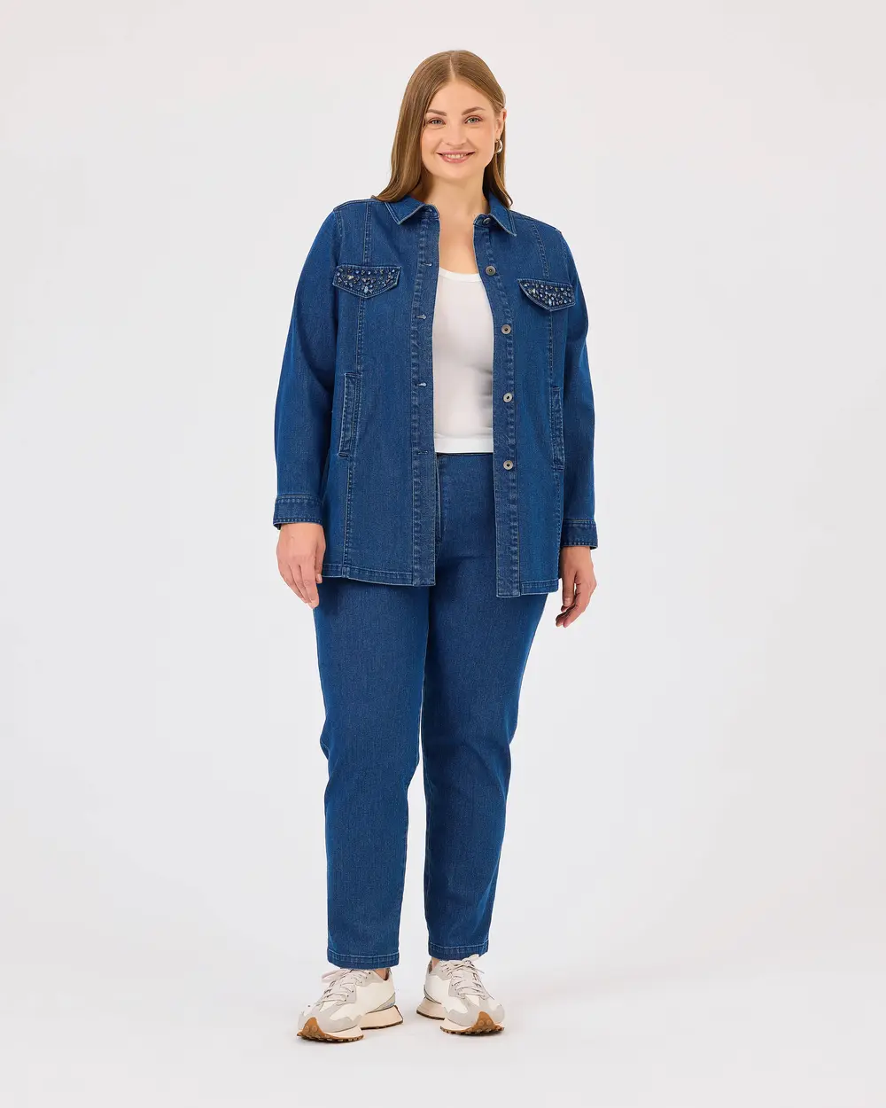 Plus Size Stoned Jean Jacket