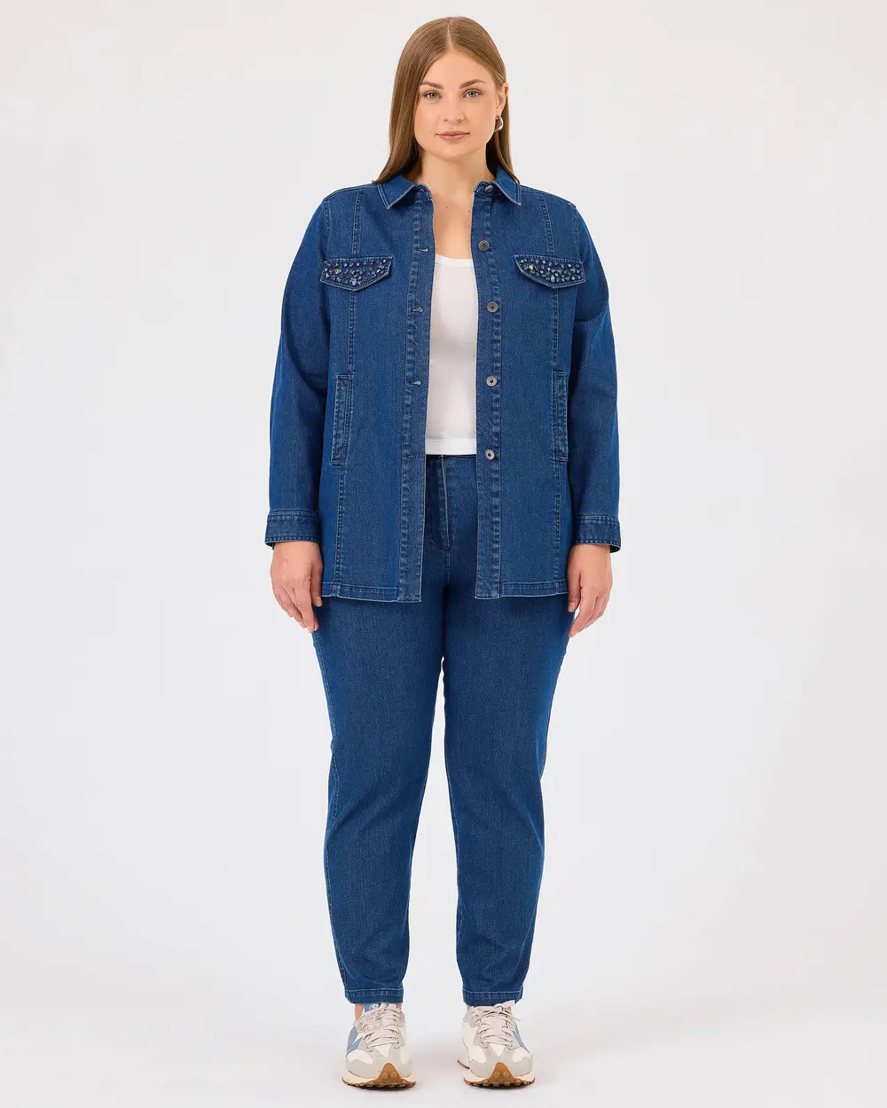 Plus Size Stoned Jean Jacket