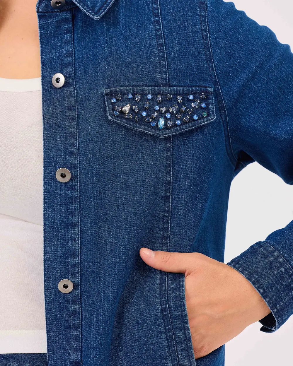 Plus Size Stoned Jean Jacket