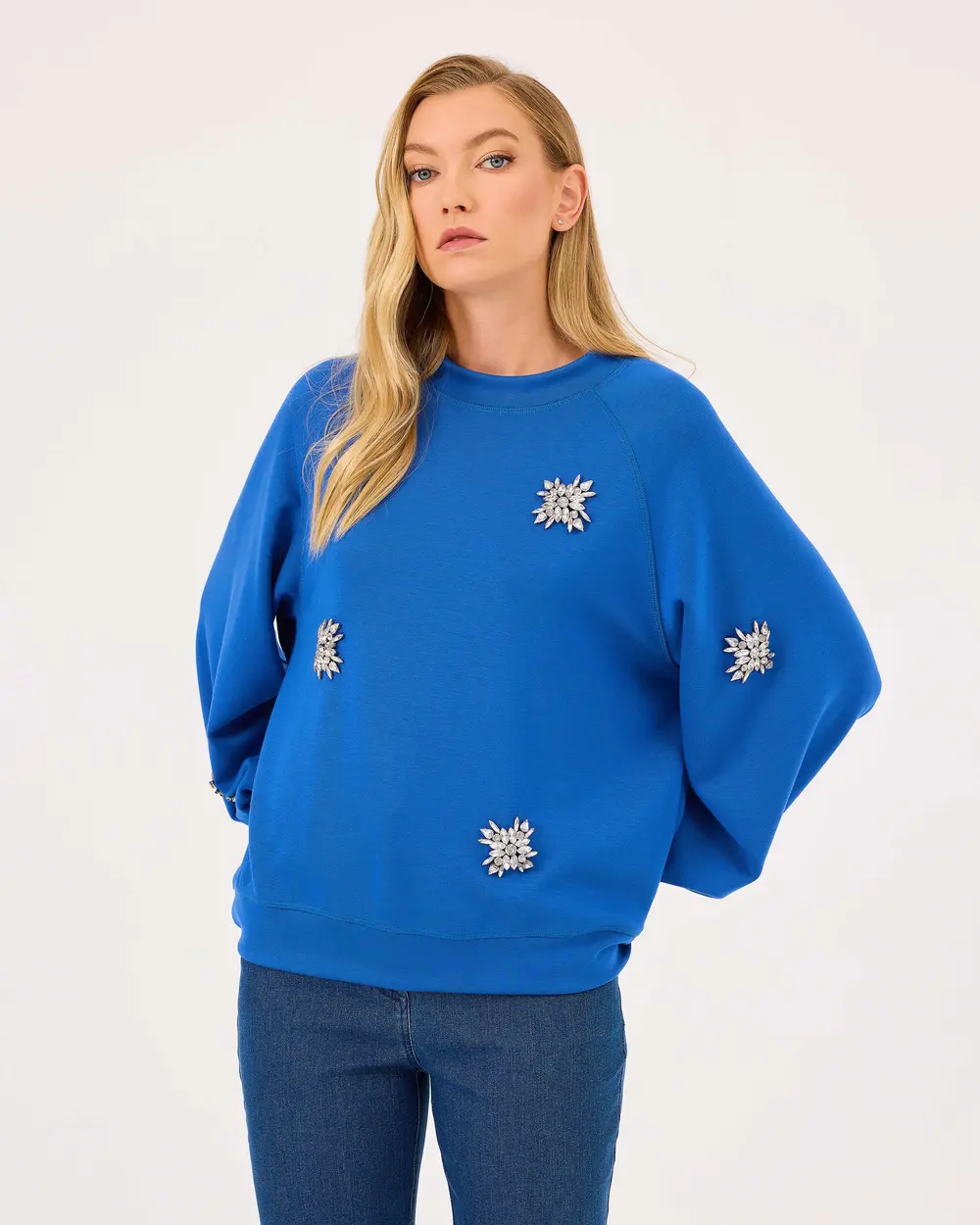 Yuvarlak Yaka Taşlı Sweatshirt