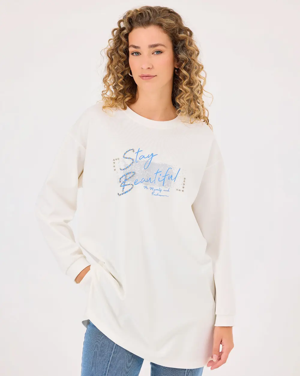 Round Neck Printed Long Sleeve Sweatshirt