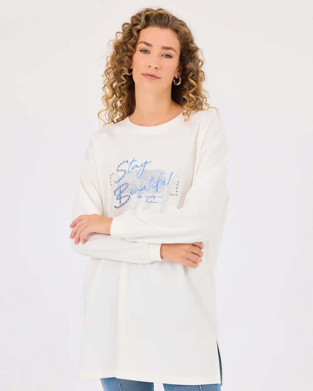 Round Neck Printed Long Sleeve Sweatshirt