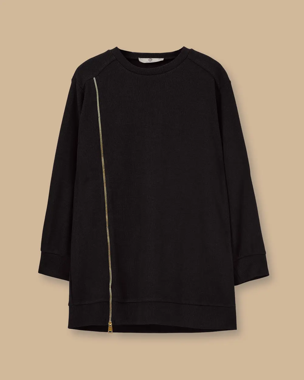 Fermuar Detaylı Yuvarlak Yaka Sweatshirt