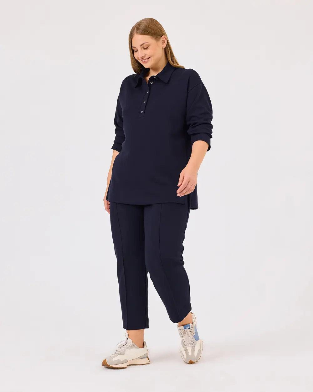 Plus Size Shirt Collar Buttoned Sweatshirt