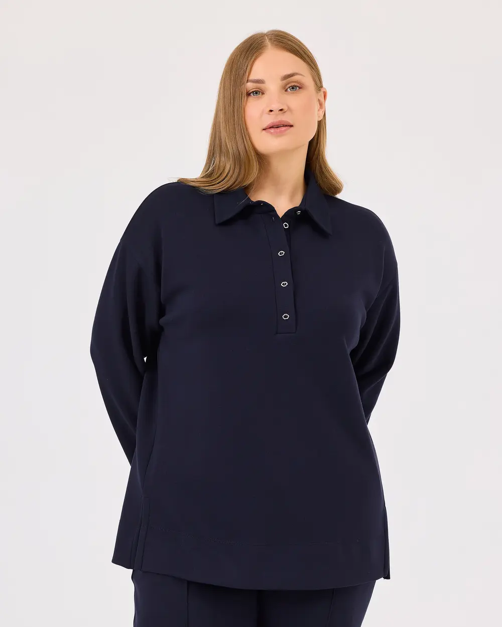 Plus Size Shirt Collar Buttoned Sweatshirt