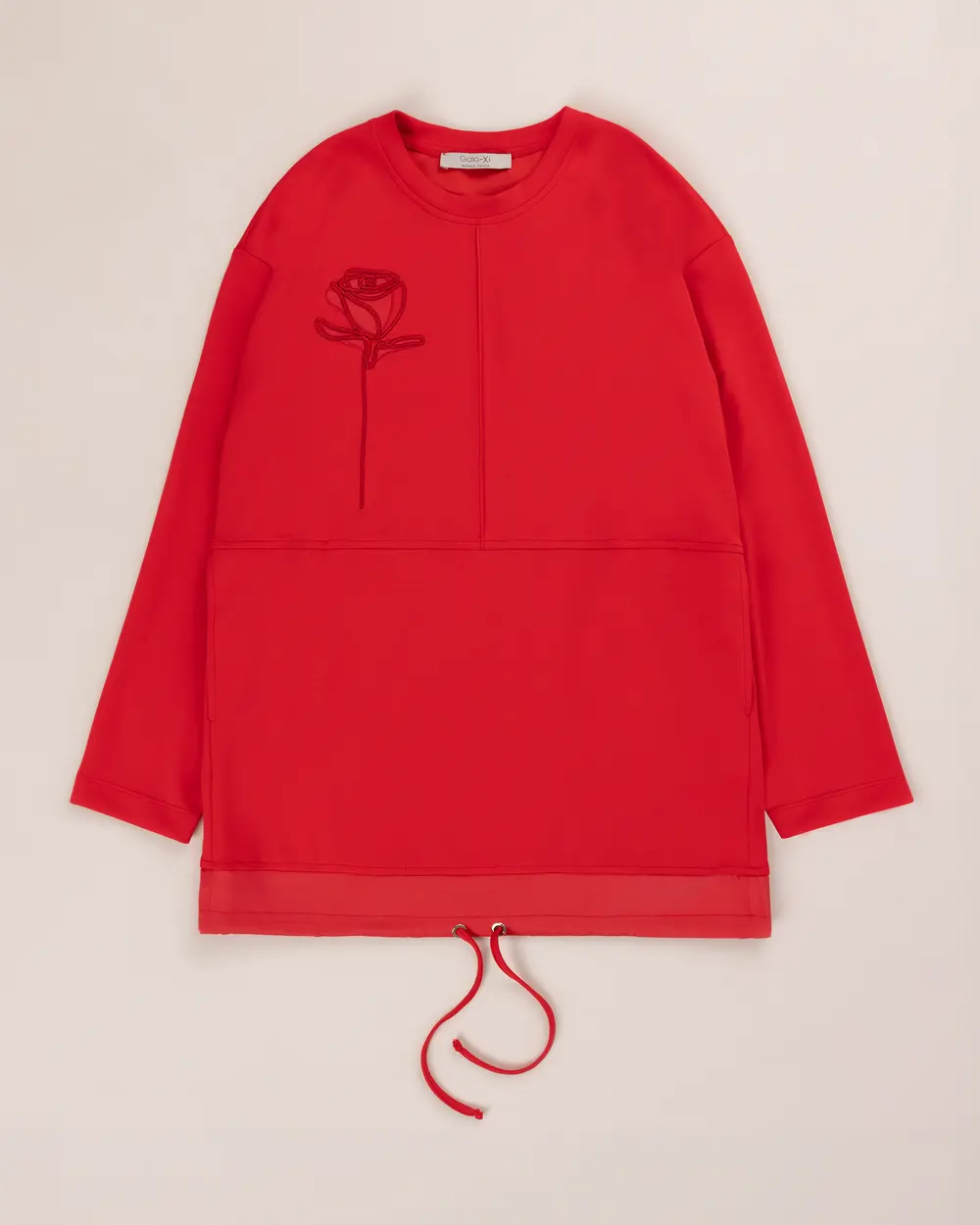 Plus Size Rose Embroidered Pocket Sweatshirt