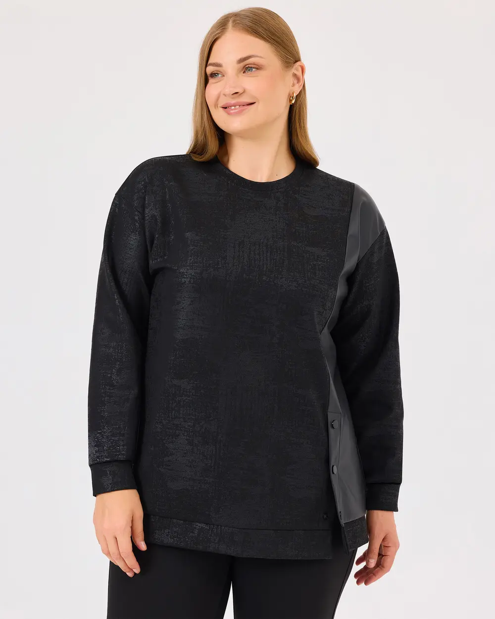 Plus Size Button Detailed Double Fabric Sweatshirt