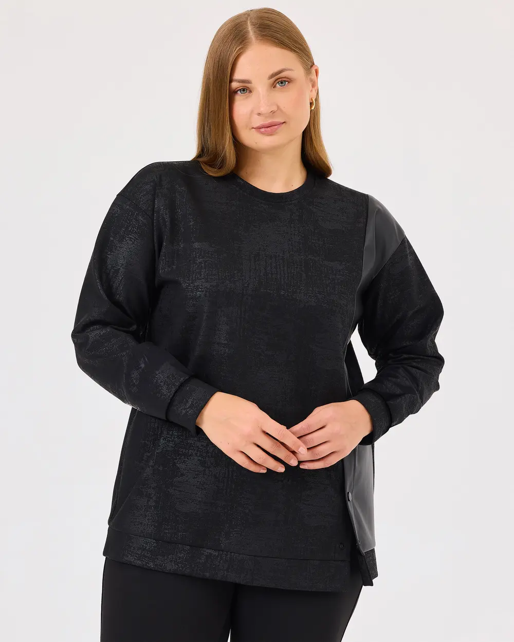 Plus Size Button Detailed Double Fabric Sweatshirt