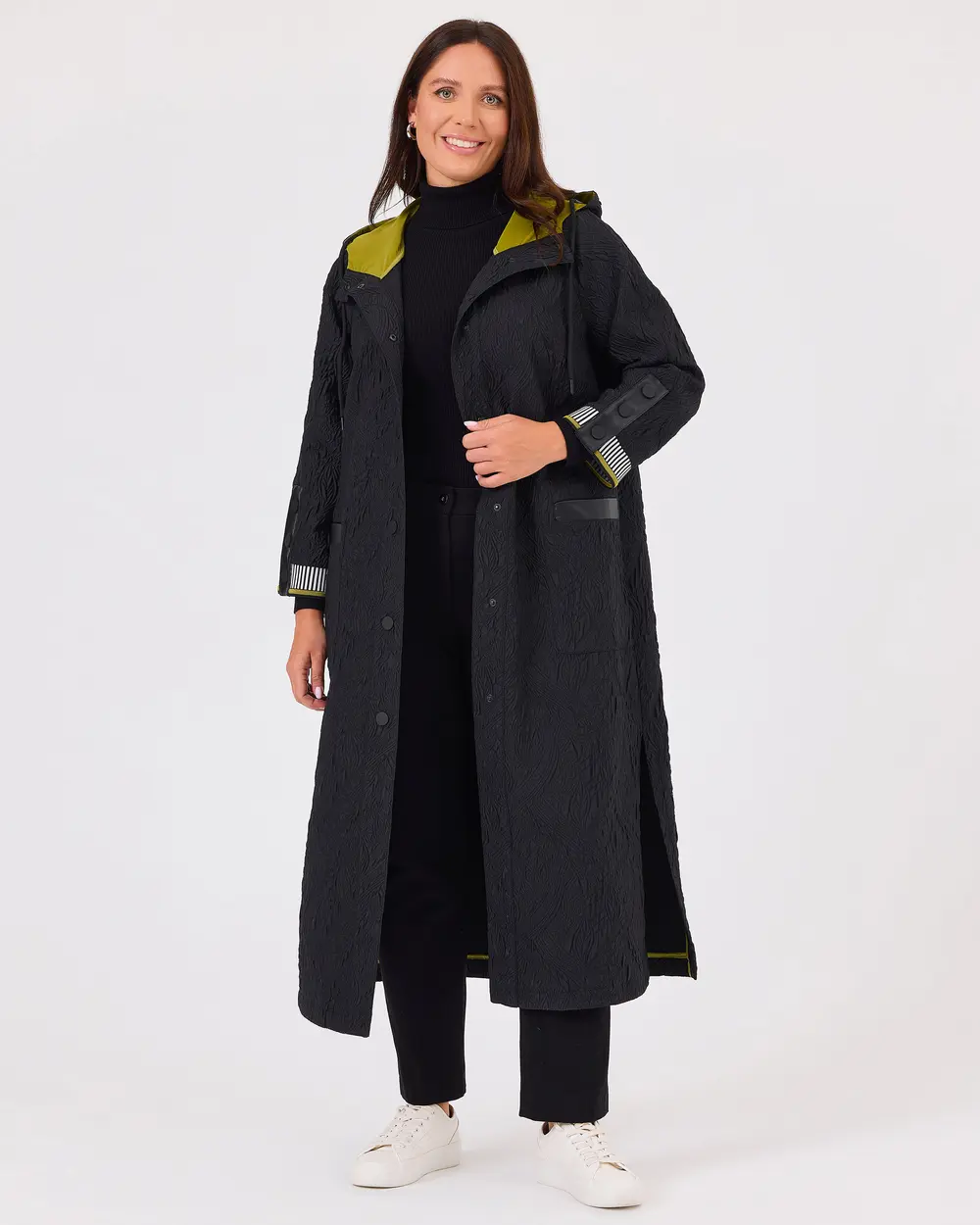 Plus Size Patterned Hooded Overcoat