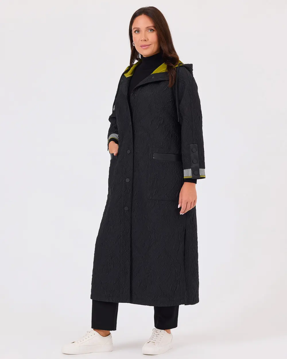 Plus Size Patterned Hooded Overcoat