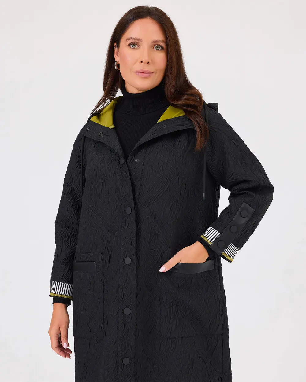 Plus Size Patterned Hooded Overcoat