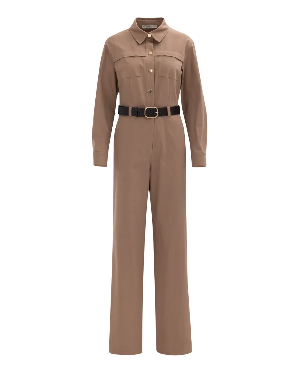 Shirt Collar Belted Pocket Detailed Jumpsuit