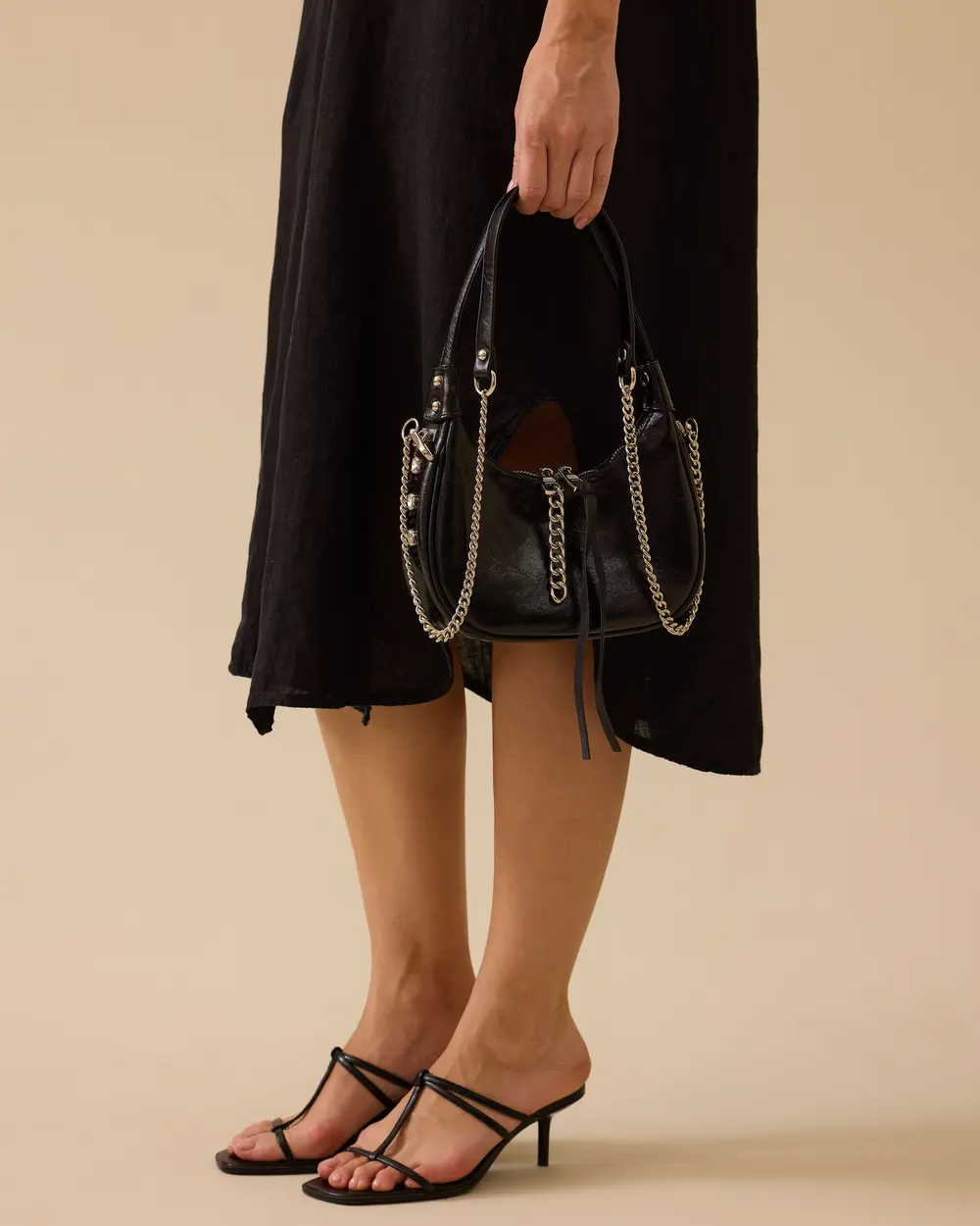 Faux Leather Shoulder Bag with Chain Strap