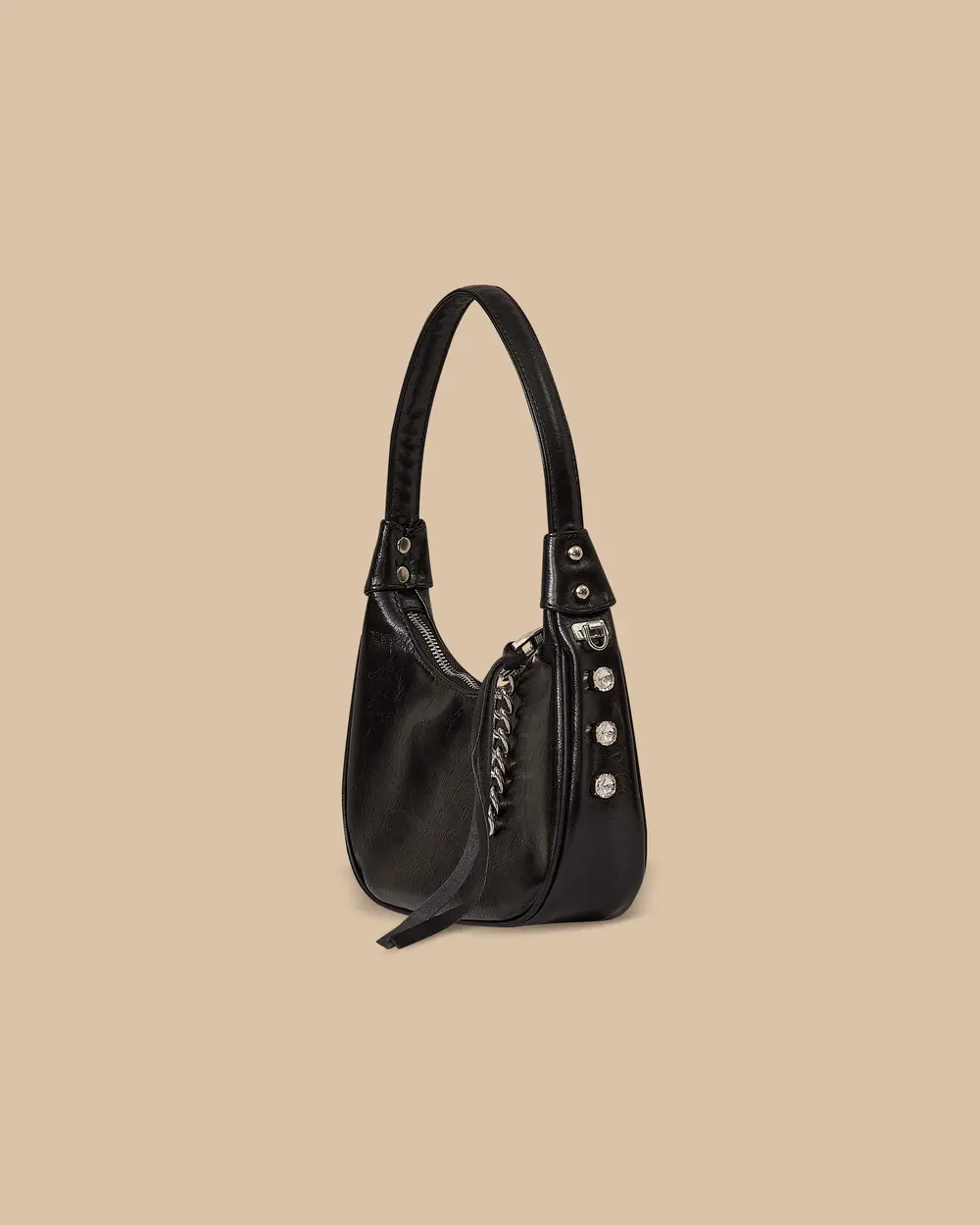 Faux Leather Shoulder Bag with Chain Strap