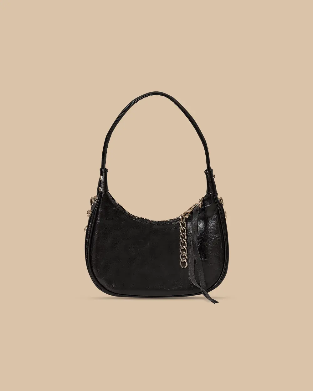 Faux Leather Shoulder Bag with Chain Strap